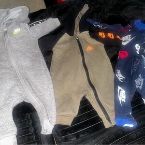 Nike Kids One Piece Footies - Gray, Tan, and Blue